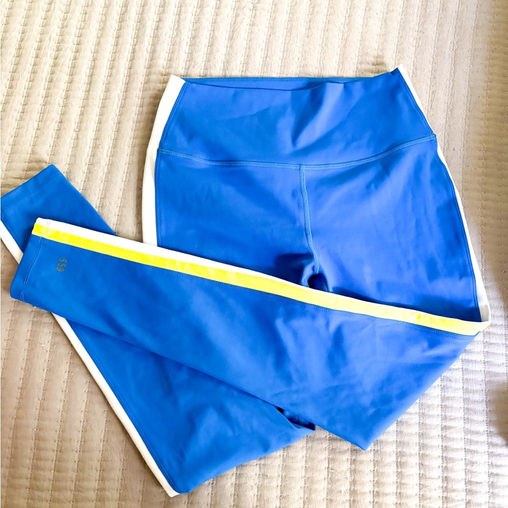 Splits59 Vibrant Blue Leggings with Yellow & White Accents NWOT